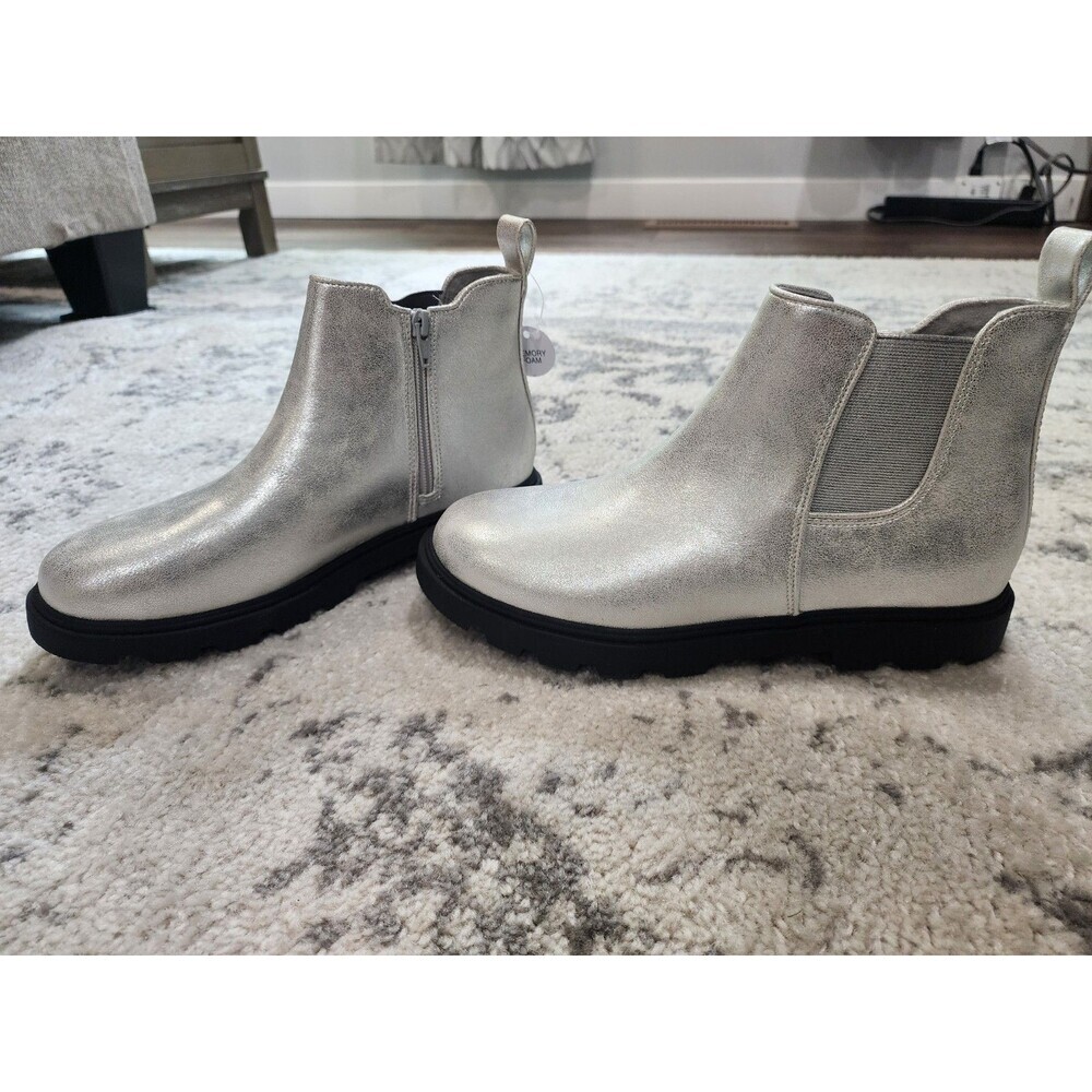 Sonoma Lottiee Silver Ankle Bootie Women's 6M Side Zip Vegan Chelsea Boots
